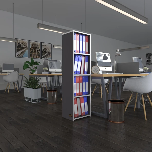 Kenzlife klasörlük raflı börteçin gri 140*40*30 kitaplık ofis arkalıksız ürün görseli 1