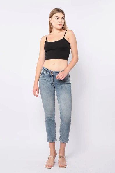 Kadın Düşük Bel Mavi Jean Pantolon ürün görseli 1