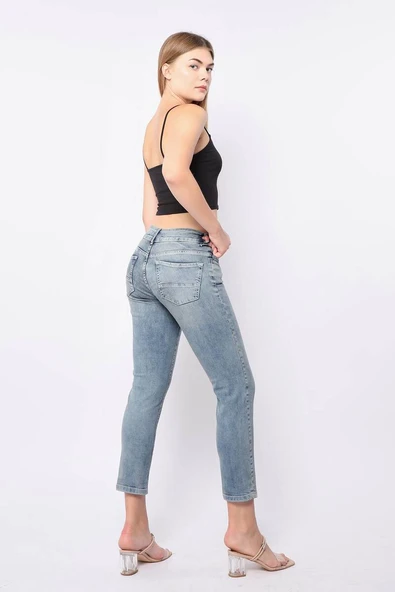 Kadın Düşük Bel Mavi Jean Pantolon - Resim 4
