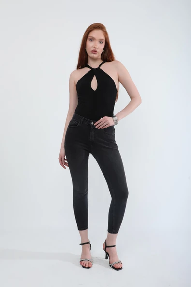 Kadın Likralı Skinny Fit Jean Pantolon Koyu Antrasit ürün görseli 1