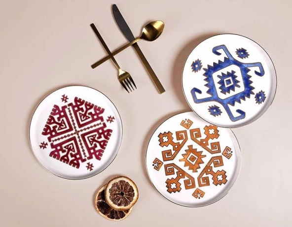 Porland Arabesque Serisi 6Lı 18cm Düz Pasta Tabak Takımı Karma Desen ürün görseli 1