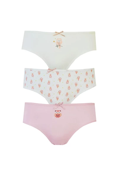 3lü Kız Çocuk Külot Pamuklu Baskılı Esnek Rahat Slip ürün görseli 1