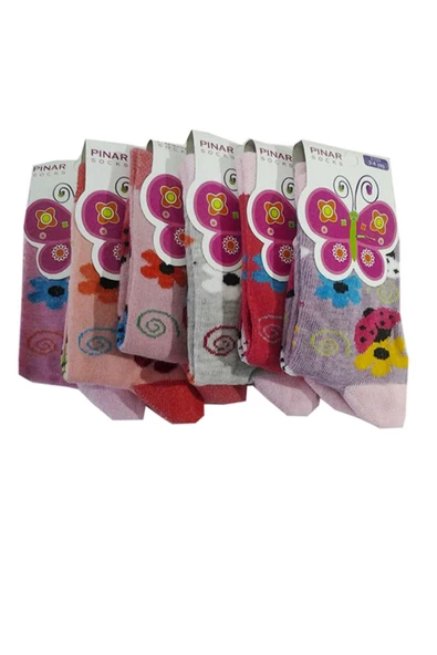 6 lı Kız Çocuk Baskılı Uzun Soket Çorap Renkli Kız Çocuk Çorap ürün görseli 1