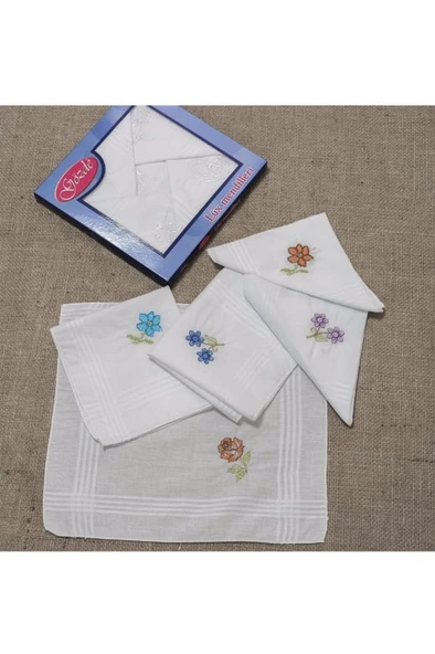 İşlemeli Kadın Mendili 12 Adet 28x28 cm %100 Pamuk ürün görseli 1