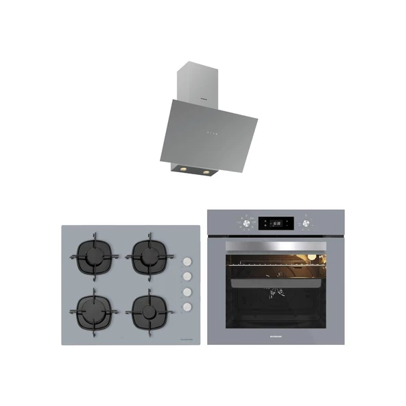 Silverline Gri Cam Ankastre Set 3481 Flam Davlumbaz - CS5335S01 Ocak - BO65E4S01 Gri Fırın ürün görseli 1