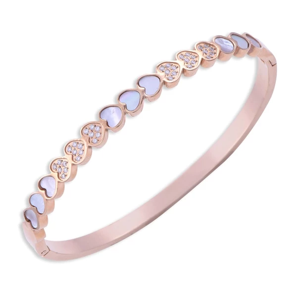 Çelik Kelepçeli Kadın Bileklik CB 5003 Kalpli Model Rose Gold ürün görseli 1