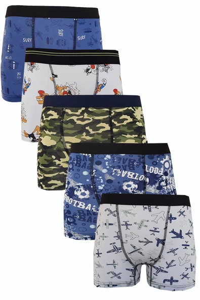 5li Erkek Çocuk Desenli Boxer Neşeli Ekonomik Pamuklu Paçalı Don ürün görseli 1