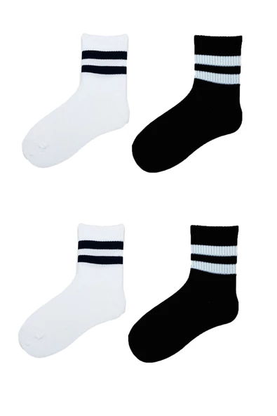 4lü Unisex Çizgili Kısa Çorap Pamuklu Tenis Ekonomik Spor ürün görseli 1