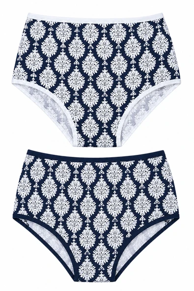 2li Kadın Damalı Bikini Arka Düz Yüksek Bel İnce Lastik Ekonomik ürün görseli 1