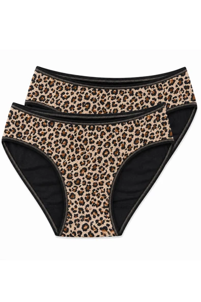 2li Kadın Leopar Bikini Yüksek Bel Külot İnce Lastik Ekonomik ürün görseli 1