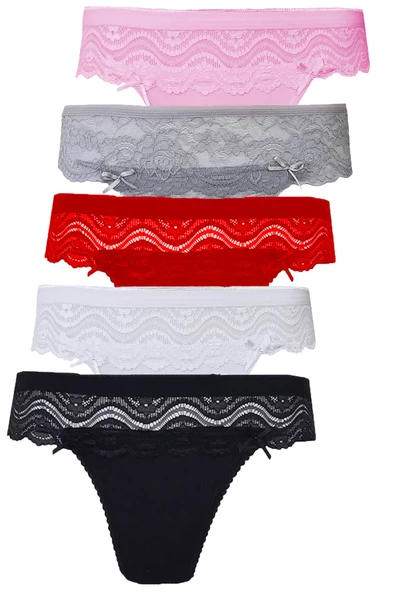 5li Kadın Dantelli Bikini Külot Pamuklu Arkası Düz Kaliteli FND ürün görseli 1