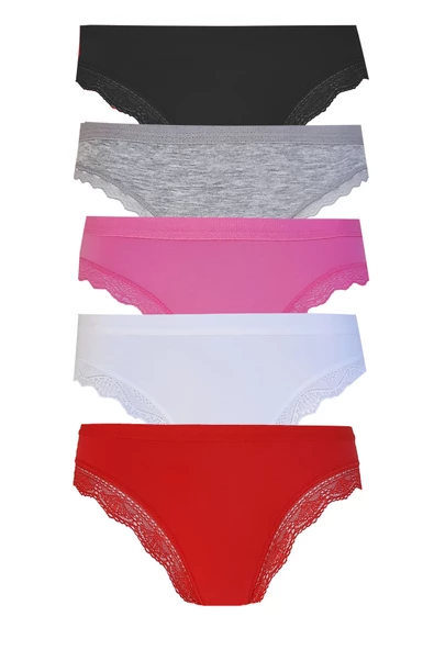 5li Kadın Pamuklu Paça Dantelli  Bikini Külot İç Çamaşırı Işık ürün görseli 1
