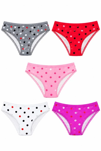 5li Kadın Puantiyeli Pamuklu Bikini Külot İç Çamaşırı Kelebek ürün görseli 1