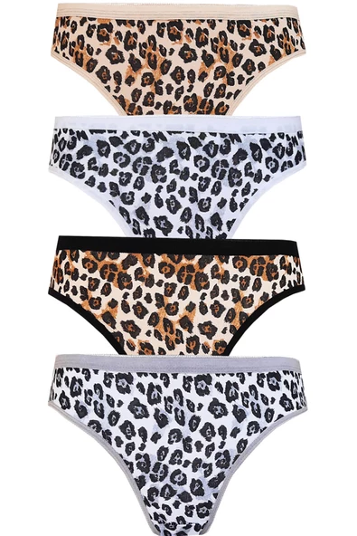4li Tutku Kadın Leopar Bikini Arkası Düz Pamuklu Külot İç Çamaşır ürün görseli 1