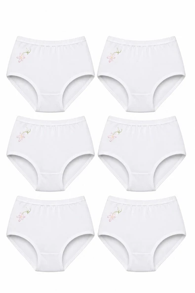 6lı Seher Kadın Yüksek Bel Külot İşlemeli Pamuklu Bato Slip ürün görseli 1