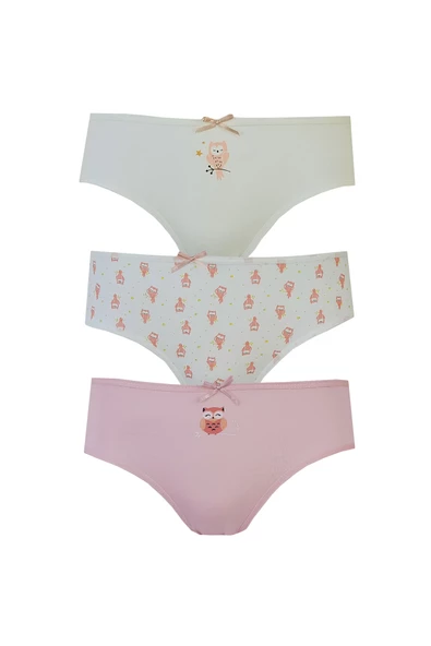 3lü Kız Çocuk Desenli Slip Külot İnce Lastikli Sevimli Rahat ürün görseli 1