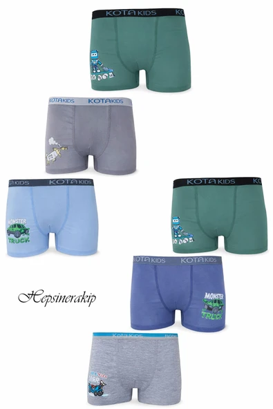 6 lı Kota 1005 Erkek Çocuk Renkli Desenli Baskılı Elastan Boxer ürün görseli 1