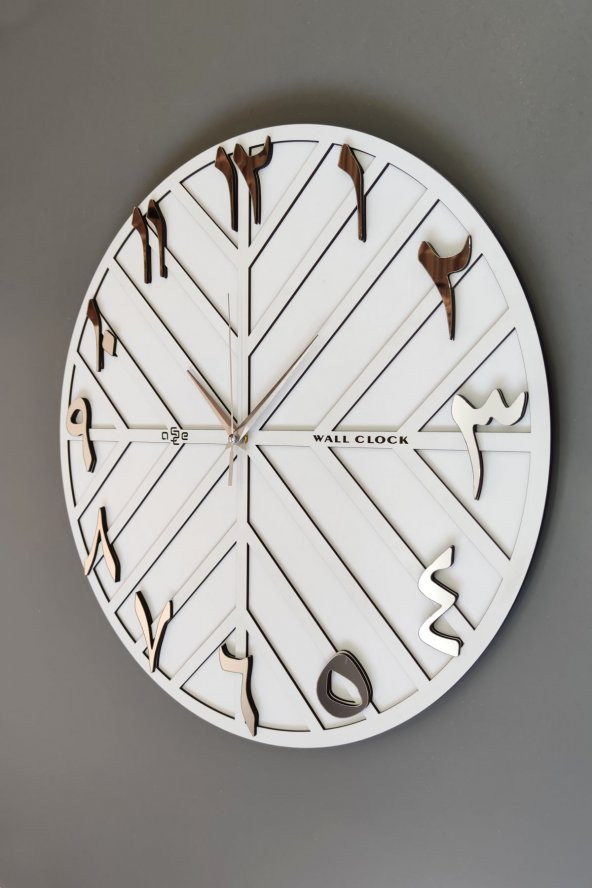 aSSe Tasarım Arapça Rakam Long Line Dekoratif Duvar Saati Beyaz & Gümüş 50x50cm Sessiz Mekanizma ürün görseli 1