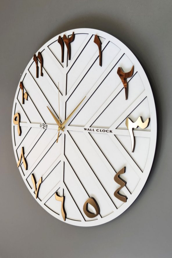 aSSe Tasarım Arapça Rakam Long Line Dekoratif Duvar Saati Beyaz & Gold 50x50cm Sessiz Mekanizma ürün görseli 1