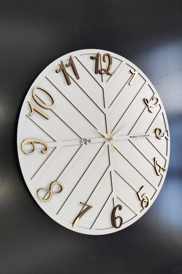 aSSe Tasarım Long Line Dekoratif Duvar Saati Beyaz & Gold 50x50cm Sessiz Mekanizma ürün görseli 1