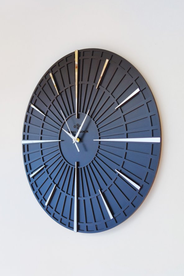 aSSe Tasarım Long Line Dekoratif Duvar Saati Siyah & Gümüş 37x37cm Sessiz Mekanizma ürün görseli 1