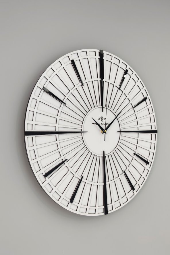 aSSe Tasarım Long Line Dekoratif Duvar Saati Beyaz & Siyah 37x37cm Sessiz Mekanizma ürün görseli 1