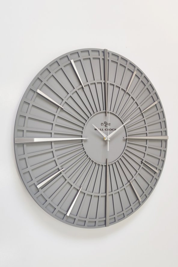 aSSe Tasarım Long Line Dekoratif Duvar Saati Antrasit & Gümüş 37x37cm Sessiz Mekanizma ürün görseli 1