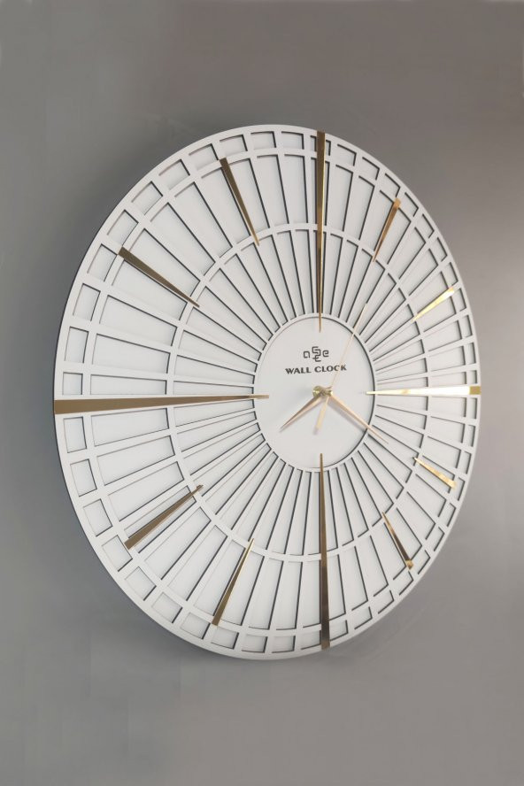 aSSe Tasarım Long Line Dekoratif Duvar Saati Beyaz & Gold 37x37cm Sessiz Mekanizma ürün görseli 1