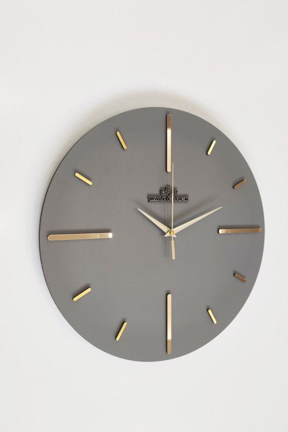 aSSe Tasarım Özel Aynalı  Duvar Saati Antrasit & Gold Sessiz Mekanizma  37x37cm ürün görseli 1