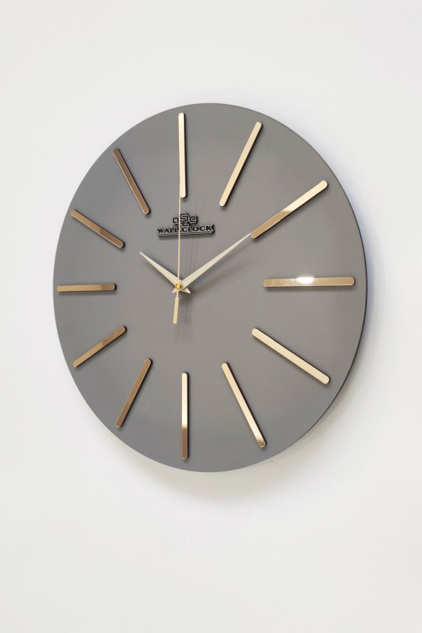 aSSe Tasarım Özel Dekoratif Aynalı Duvar Saati Antrasit & Gold Sessiz Mekanizma 37x37cm ürün görseli 1