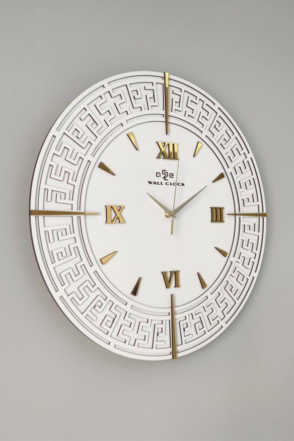 aSSe Tasarım Özel Dekoratif Beyaz&Gold Aynalı Duvar Saati 50x50cm ürün görseli 1