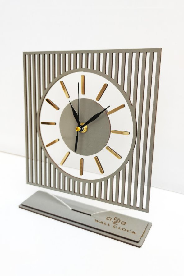 aSSe Tasarım Long Line Mirrored Desk Clock ( Masa Saati 20x24 ) Sessiz Mekanizma ürün görseli 1