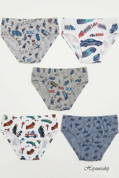 5'li Paket Erkek Çocuk Renkli Desenli Neşeli Pamuklu Slip Külot ürün görseli 1