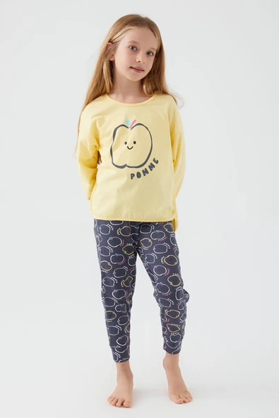 Roly Poly Kız Çocuk Pomme Elma Pamuklu Rahat Kalıp Uzun Kollu Pijama Takım ürün görseli 1