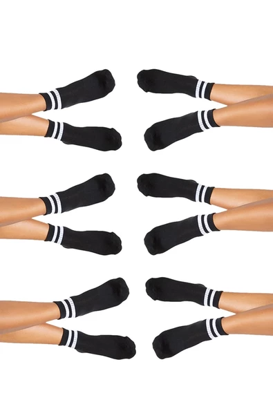 6lı Kadın Unisex Çizgili Kısa Çorap Pamuklu Tenis Ekonomik Spor ürün görseli 1