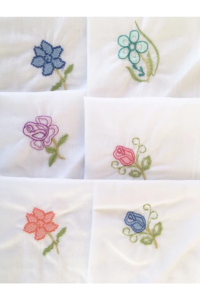 Hediyelik İşlemeli Bayan Mendili 12 Adet 28x28 cm 100 Pamuk ürün görseli 1