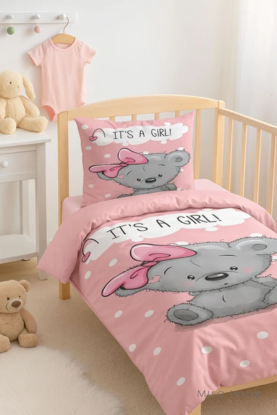 Yenidoğan Kız Bebek Nevresim Takımı 3D Pamuklu İts A Girl ürün görseli 1