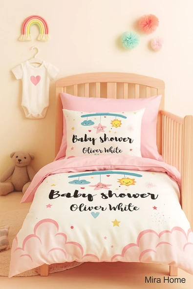 Yenidoğan Kız Bebek Nevresim Takımı 3D Pamuklu  Baby Shower White ürün görseli 1