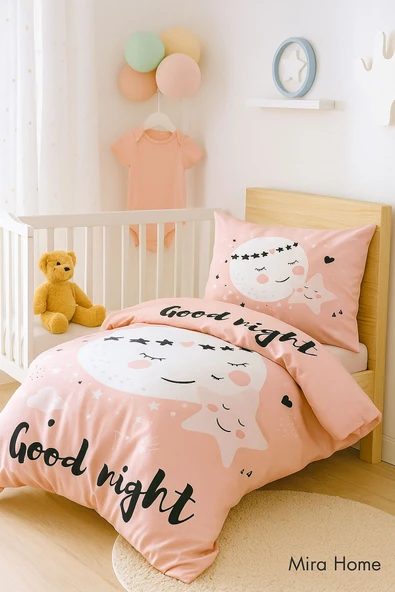 Yenidoğan Kız Bebek Nevresim Takımı 3D Pamuklu Good Night ürün görseli 1
