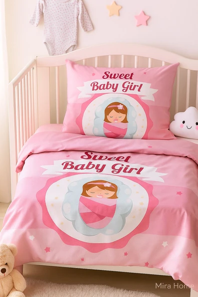 Yenidoğan Kız Bebek Nevresim Takımı 3D Pamuklu Sweet Baby Girl ürün görseli 1