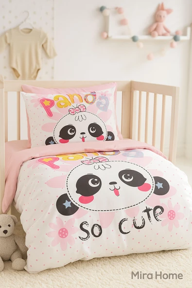 Yenidoğan Kız Bebek Nevresim Takımı 3D Pamuklu Panda So Cute ürün görseli 1
