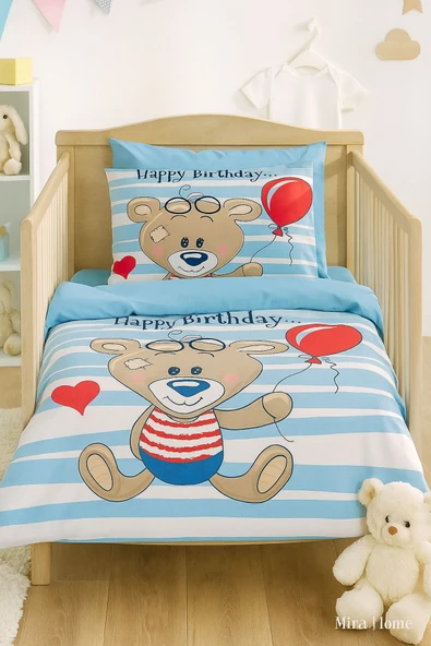 Yenidoğan Erkek Bebek Nevresim Takımı 3D Pamuklu Bear Baloon ürün görseli 1