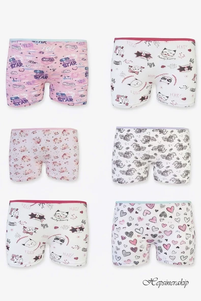 6lı Kız Çocuk Desenli Likralı Pamuk Boxer 0181 ürün görseli 1