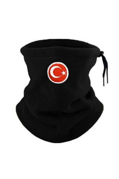 Kadın Erkek Polar Boyunluk Kışlık İpli Bere Bayrak Nakışlı ürün görseli 1
