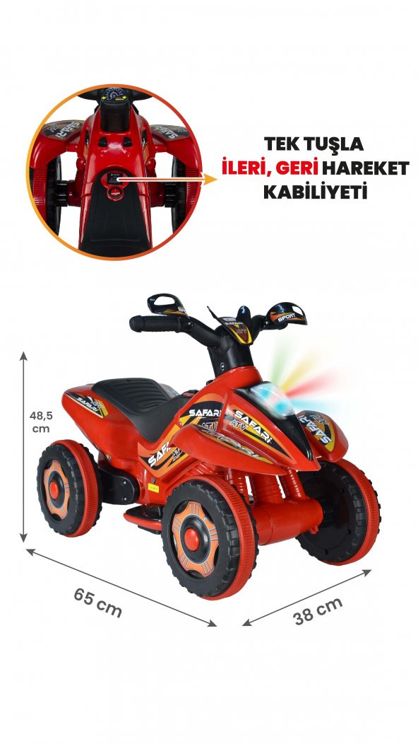 UJ Toys Müzikli ve Led Işıklı Safari Akülü Atv 6V-Kırmızı ürün görseli 1