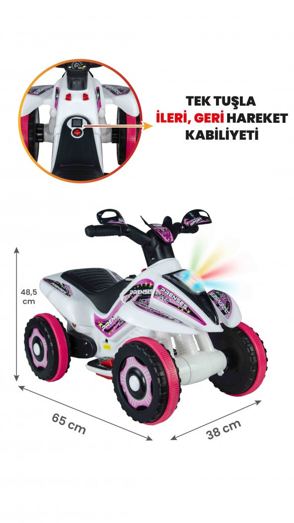 UJ Toys Müzikli ve Led Işıklı Safari Akülü Atv 6V-Beyaz Prenses ürün görseli 1