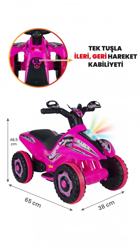 Uj Toys Müzikli Ve Led Işıklı Safari Akülü Atv 6V-Pembe ürün görseli 1