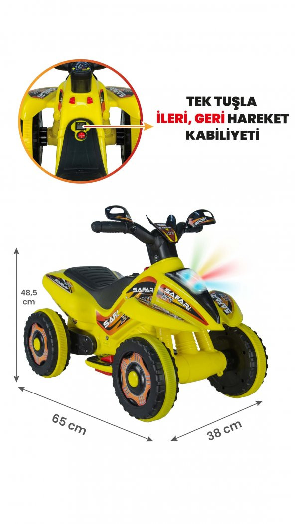 UJ Toys Müzikli ve Led Işıklı Safari Akülü Atv 6V-Sarı ürün görseli 1