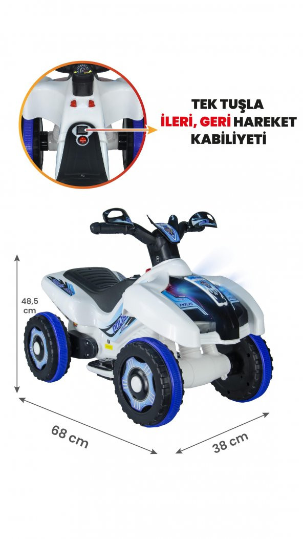 Uj Toys Müzikli Ve Led Işıklı Ranger Akülü Atv 6V-Beyaz Polis ürün görseli 1