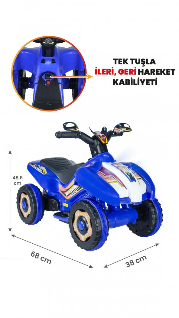 UJ Toys Müzikli ve Led Işıklı Ranger Akülü Atv 6V-Mavi ürün görseli 1
